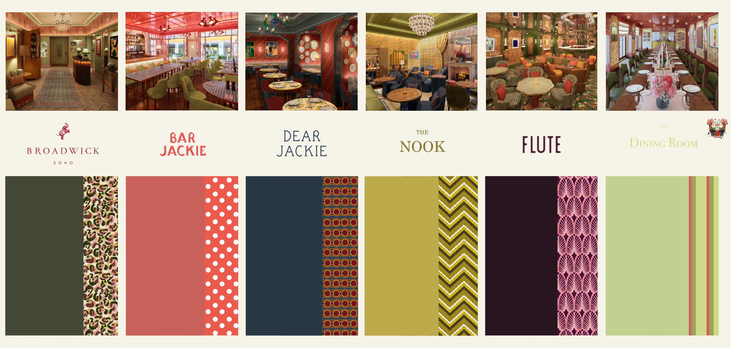 Broadwick Soho venue identities · Bar Jackie, Dear Jackie, The Nook, Flute, The Dining Room